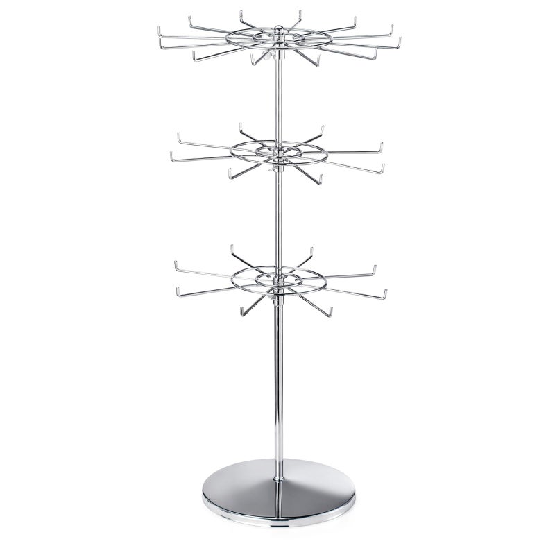 APL Display Dual Adjustable (Total Height & Tier Heighs) CounterTop Spinner Display Stand, Heavy Duty 3-Tiers, Silver - Image 1